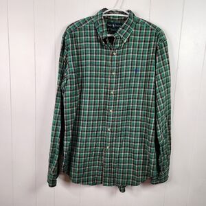 Ralph Lauren Green Plaid Long Sleeve Button Down Shirt Mens Large Pony Classic